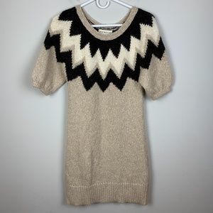 Brown Short Sleeve Fair Isle Sweater Dress M